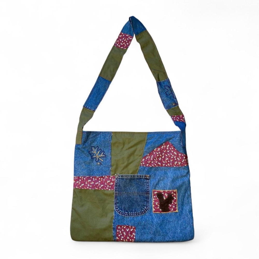 Denim Patchwork Fall Tote Bag - Picture 2 of 9